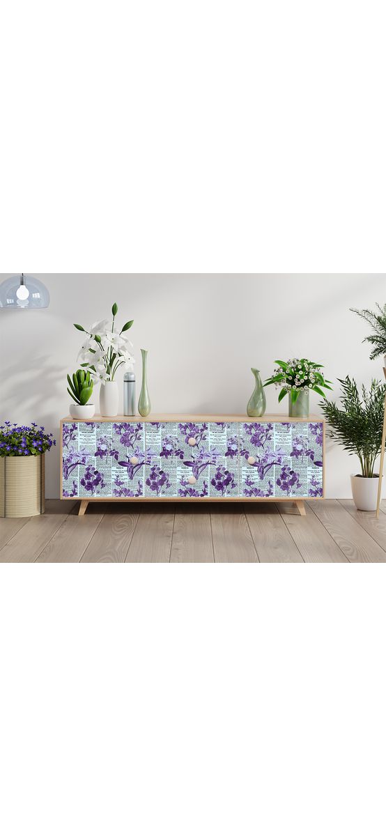 Autocolant decorativ, model ziar cu flori mov, 100 cm lățime