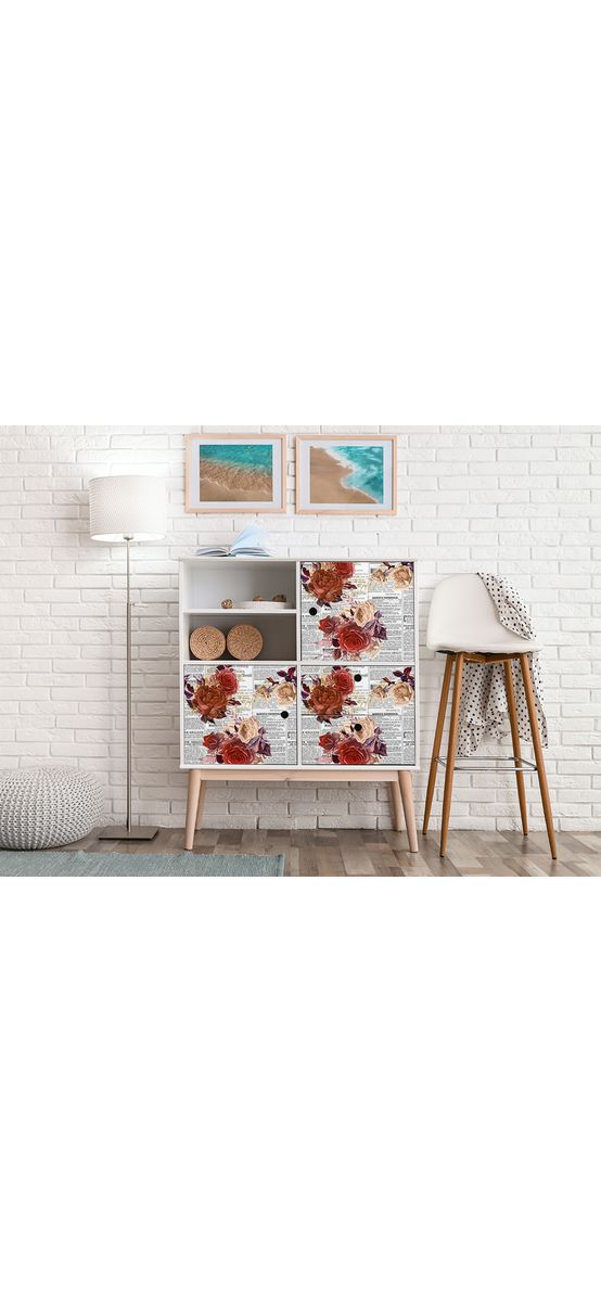 Autocolant decorativ, model ziar cu flori roșii, 100 cm lățime