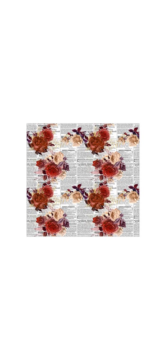 Autocolant decorativ, model ziar cu flori roșii, 100 cm lățime