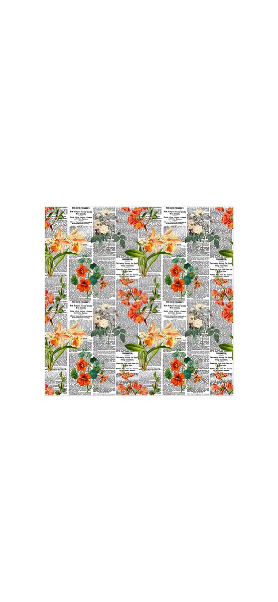 Autocolant mobilă decorativ, model ziar cu flori oranj, 100 cm lățime