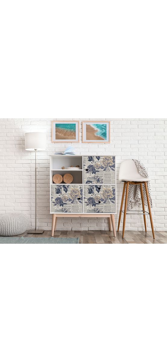 Autocolant mobilă decorativ, model ziar cu flori retro, 100 cm lățime