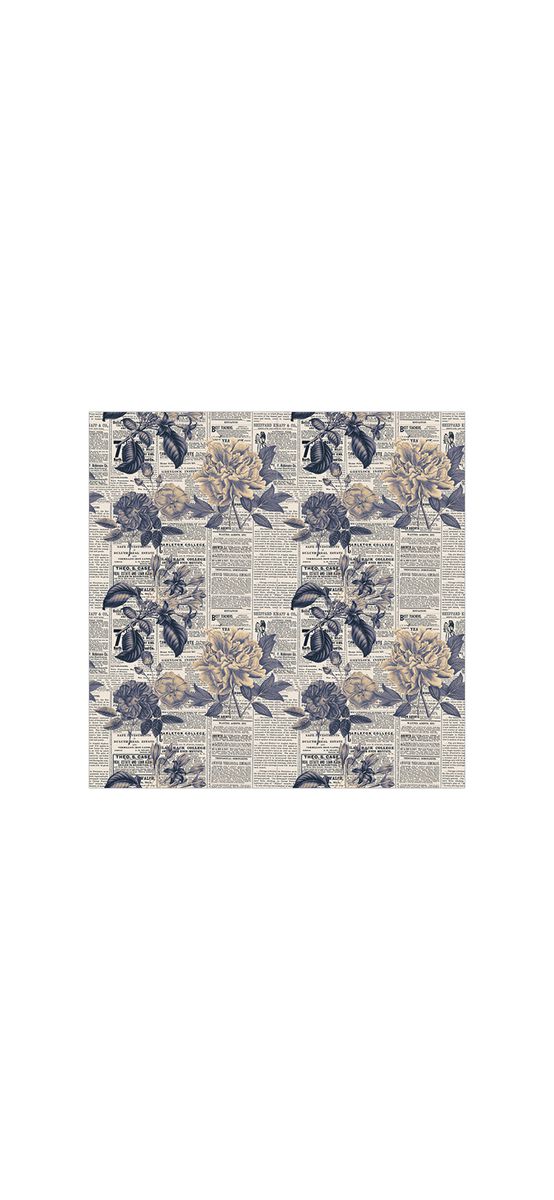 Autocolant mobilă decorativ, model ziar cu flori retro, 100 cm lățime