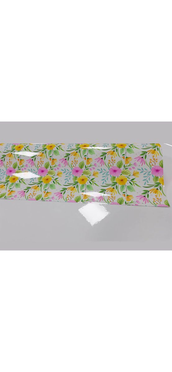 Autocolant mobilă decorativ, Folina, model flori mov cu galben, 122 cm lăţime