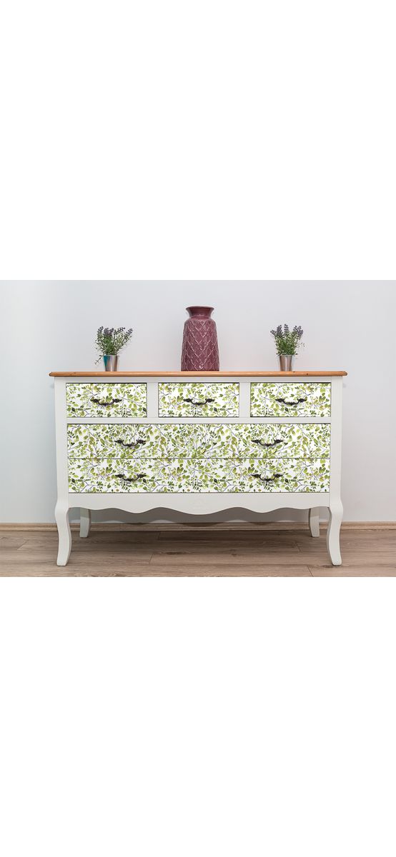 Autocolant perete cu model floral lime, Folina, aspect lucios, 100 cm lăţime