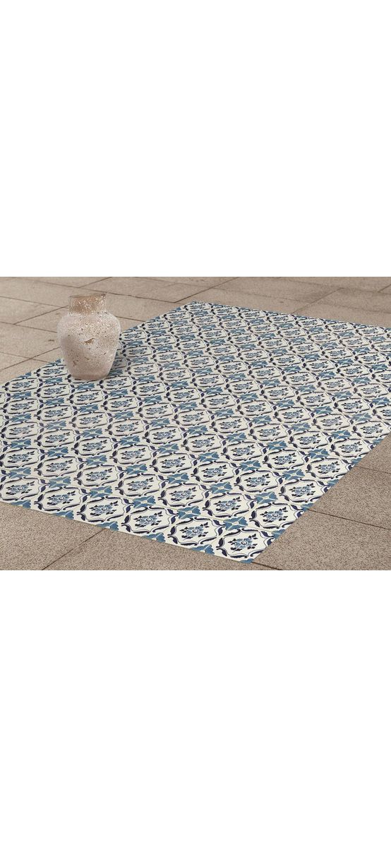 Autocolant gresie şi podele, Folina, model floral bej/albastru, 120 cm lăţime