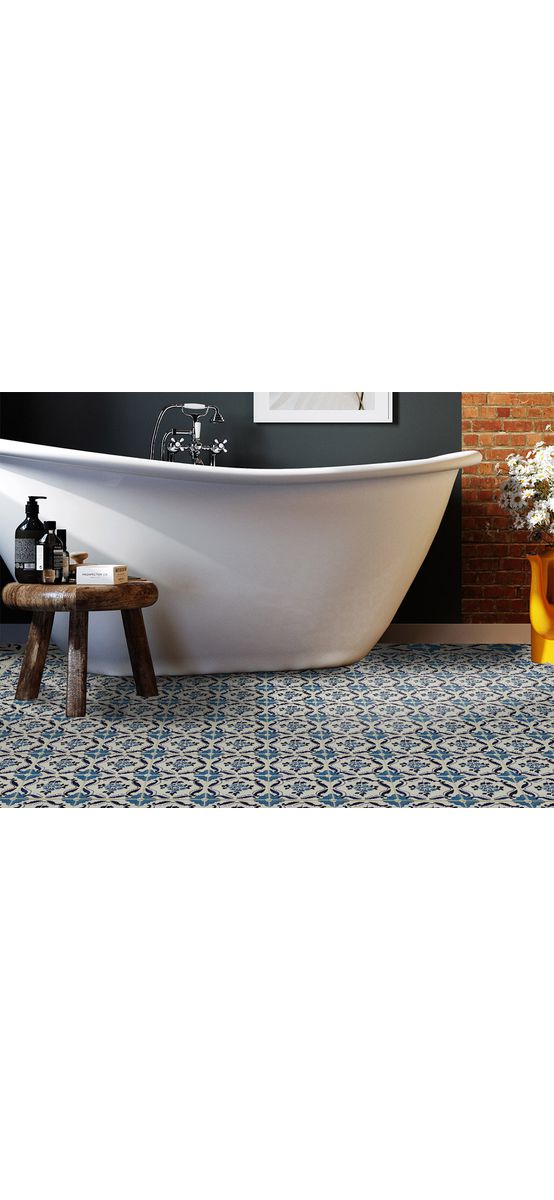 Autocolant gresie şi podele, Folina, model floral bej/albastru, rolă de 200x120 cm