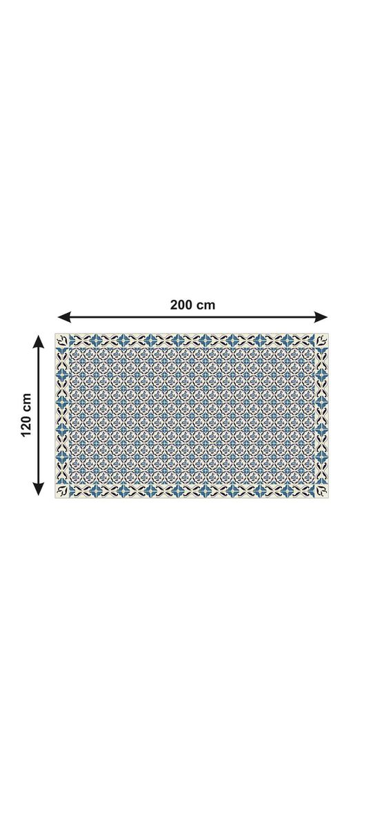 Autocolant gresie şi podele, Folina, model floral bej/albastru, rolă de 200x120 cm