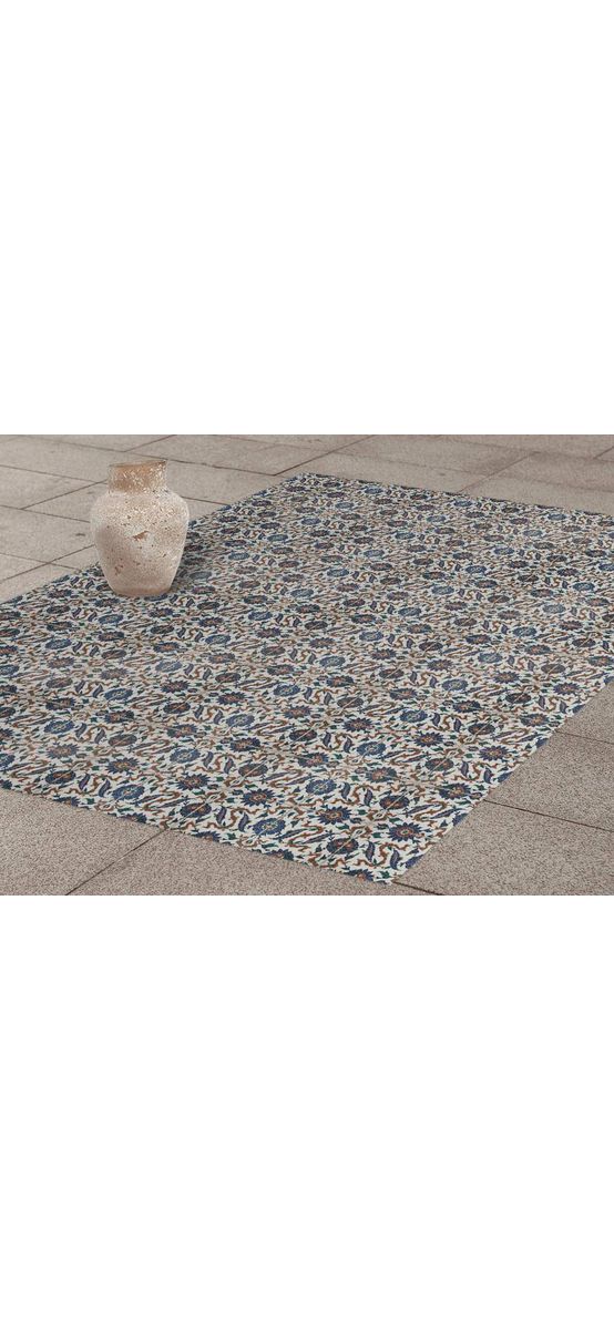 Autocolant gresie şi podele, Folina, model floral albastru/maro, 120 cm lăţime