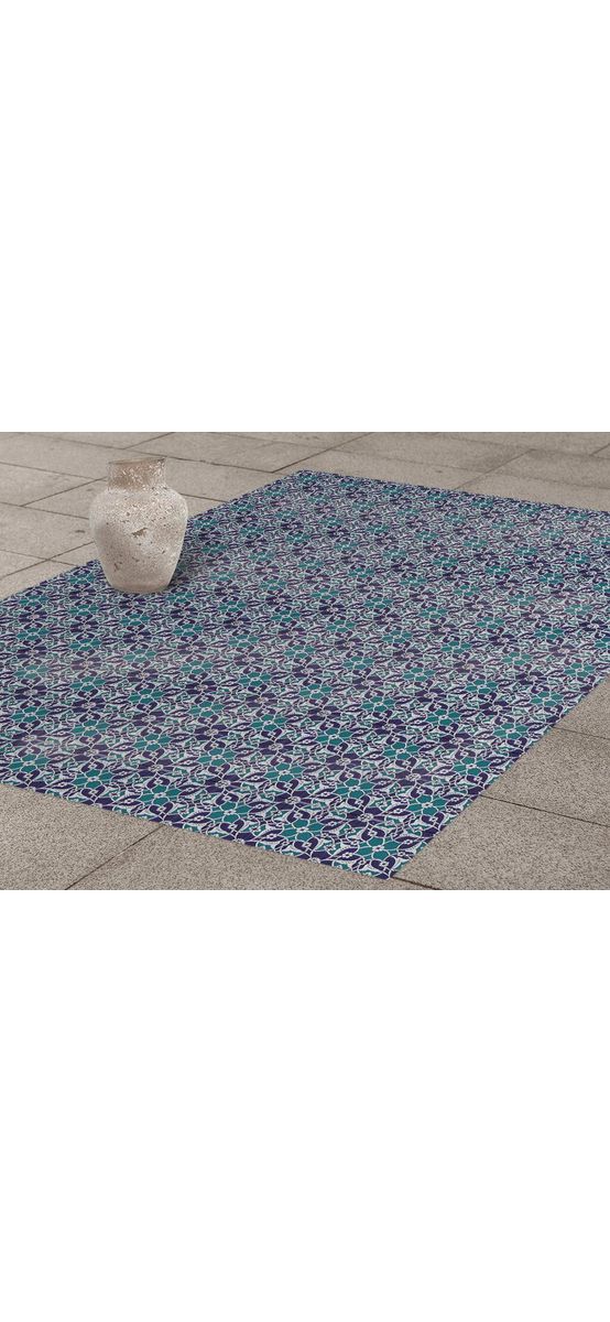 Autocolant gresie şi podele, Folina, model floral albastru/turcoaz, 120 cm lăţime