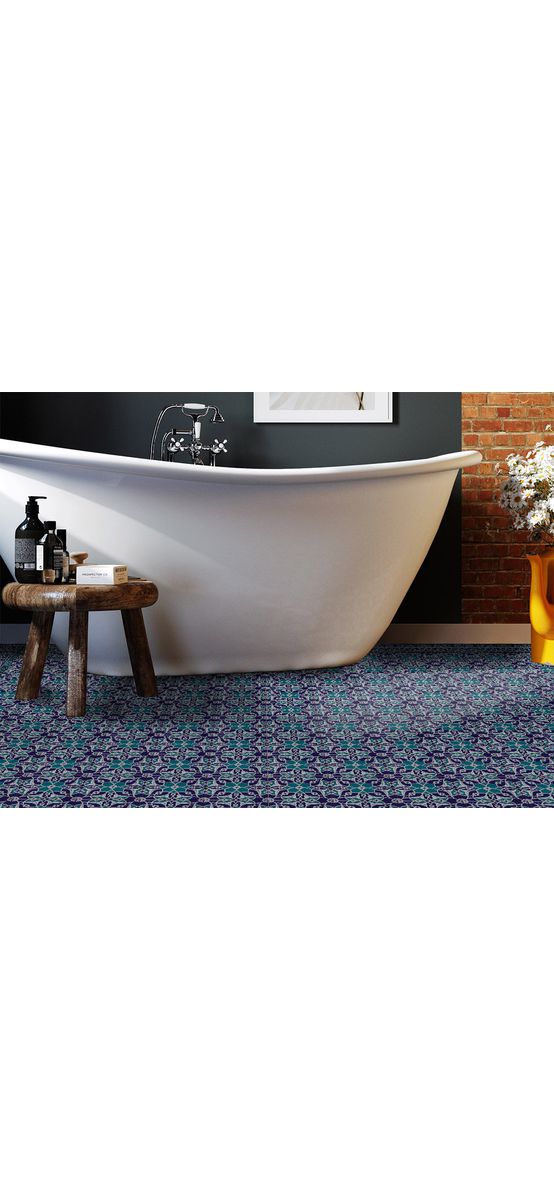 Autocolant gresie şi podele, Folina, model floral albastru/turcoaz , rolă de 200x120 cm