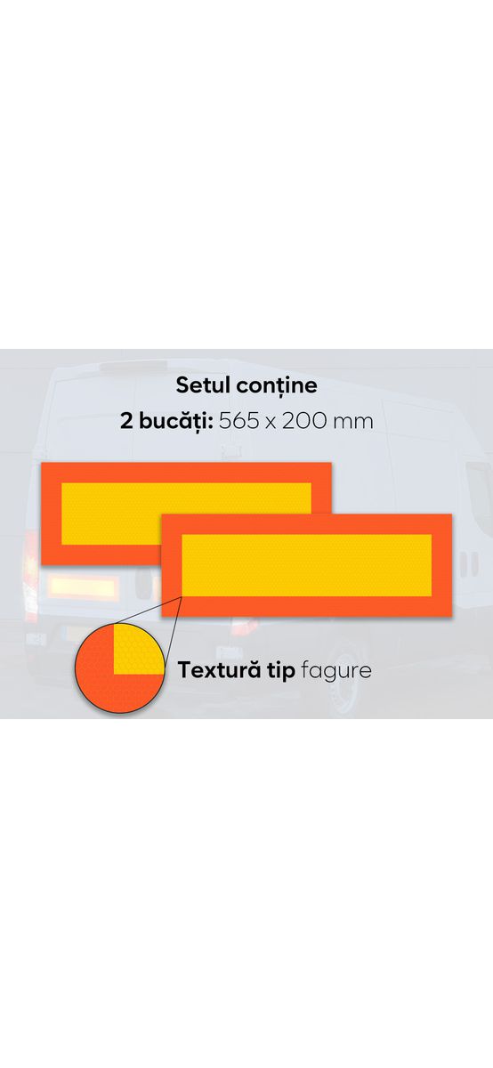Autocolant reflectorizant tip bandă pentru vehicule și remorci, set 2 bucăți 565x200 mm