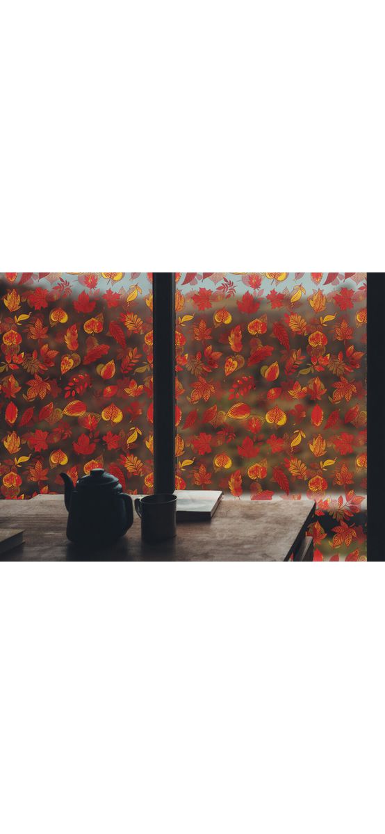 Folie geam autoadezivă, Folina, sablare cu  frunze arămii , rolă de 100x250 cm, racletă inclusă