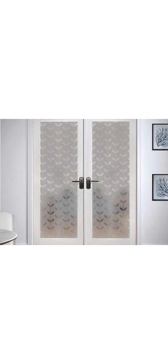 Folie sablare uşă din sticlă, Folina, model geometric Leaves, rolă de 100x210 cm, cu racletă aplicare si cutter incluse