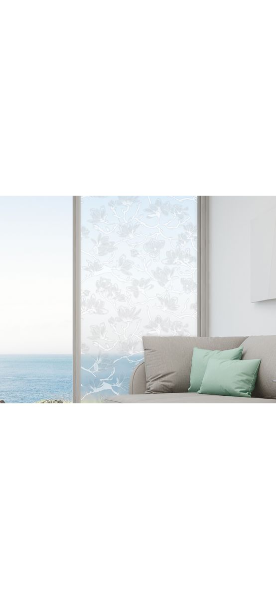Folie geam autoadezivă Credenza, Folina, sablare cu model floral alb, 100 cm lăţime