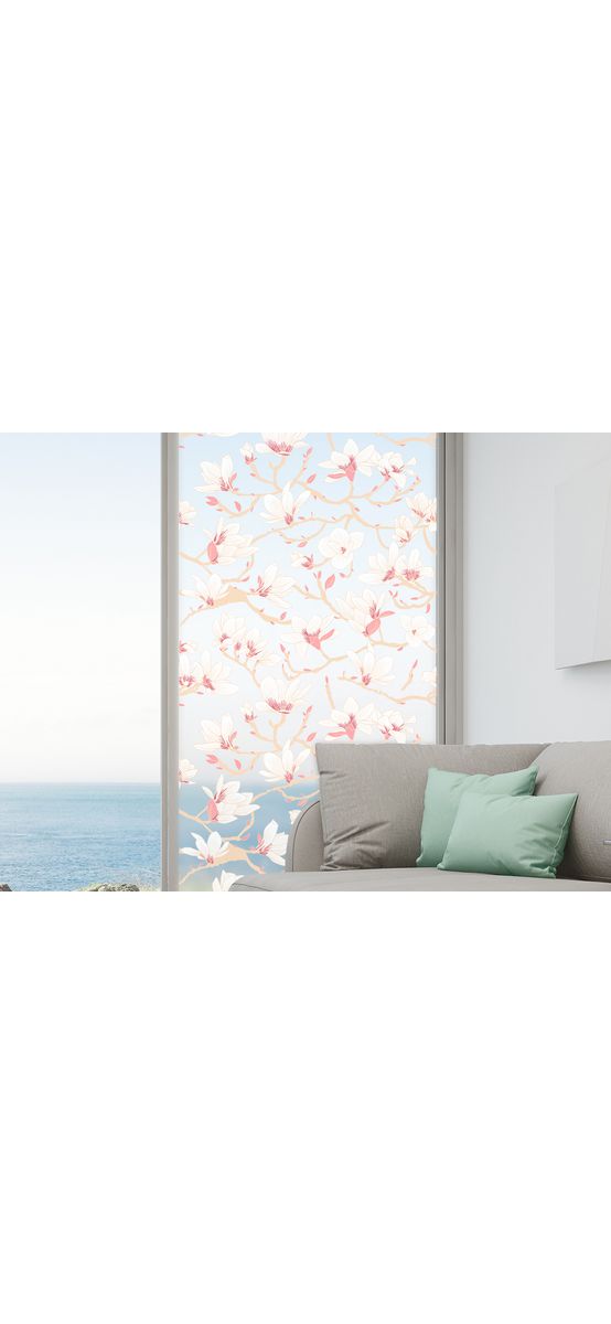 Folie geam autoadezivă Credenza, Folina, sablare cu model floral bej, 100 cm lăţime