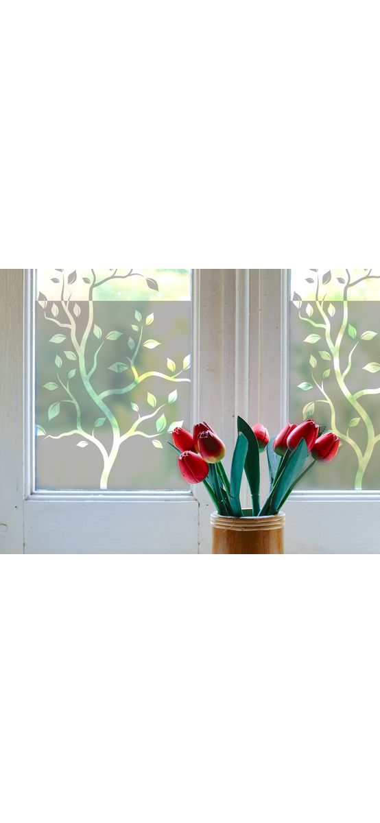 Folie geam autoadezivă Crengi, cu model decupat, rolă de 61x75 cm, racletă inclusă 