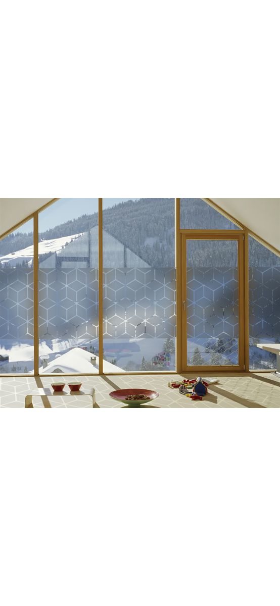 Folie geam autoadezivă Geometric Diamonds, cu model decupat, rolă cu lățimea de 120 cm, racletă inclusă 
