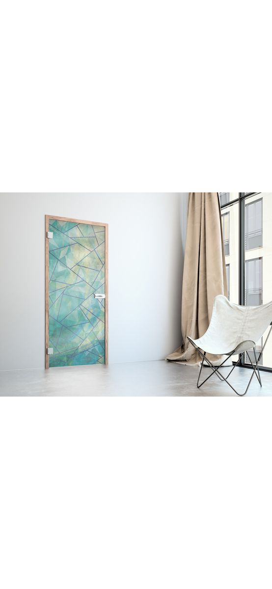 Folie sablare uşă din sticlă, Folina, mozaic verde albastru, rolă de 100x210 cm, cu racletă aplicare şi cutter incluse