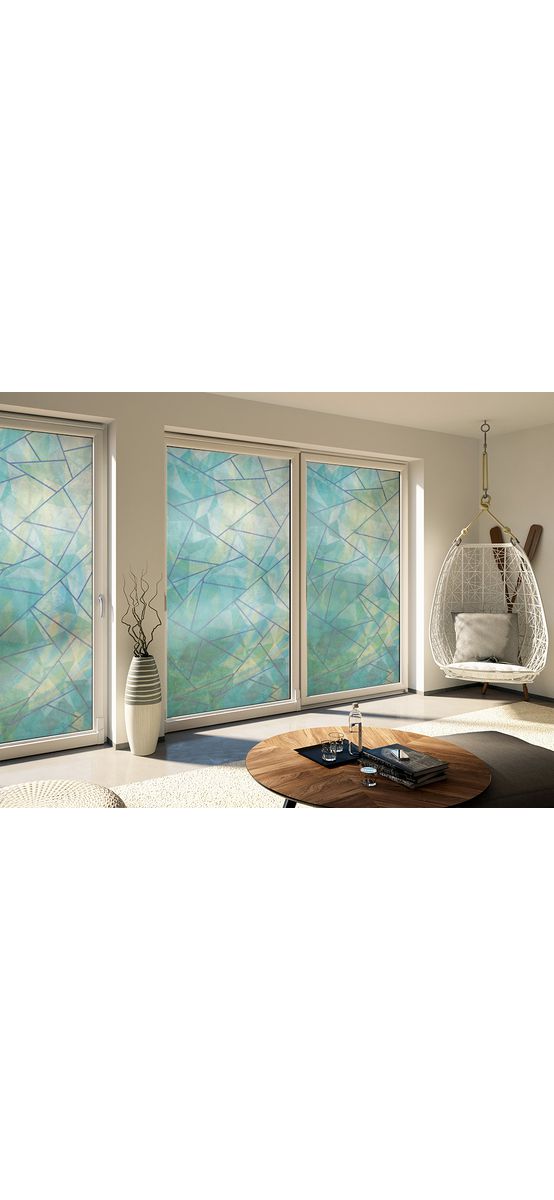 Folie sablare uşă din sticlă, Folina, mozaic verde albastru, rolă de 100x210 cm, cu racletă aplicare şi cutter incluse