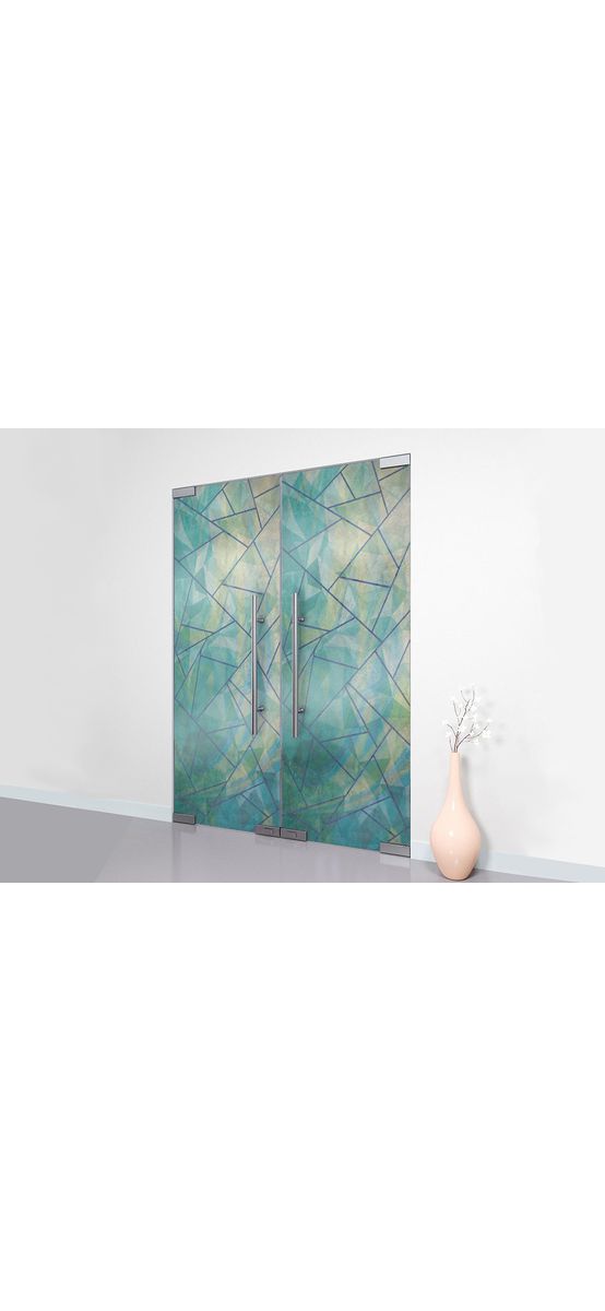 Folie sablare uşă din sticlă, Folina, mozaic verde albastru, rolă de 100x210 cm, cu racletă aplicare şi cutter incluse