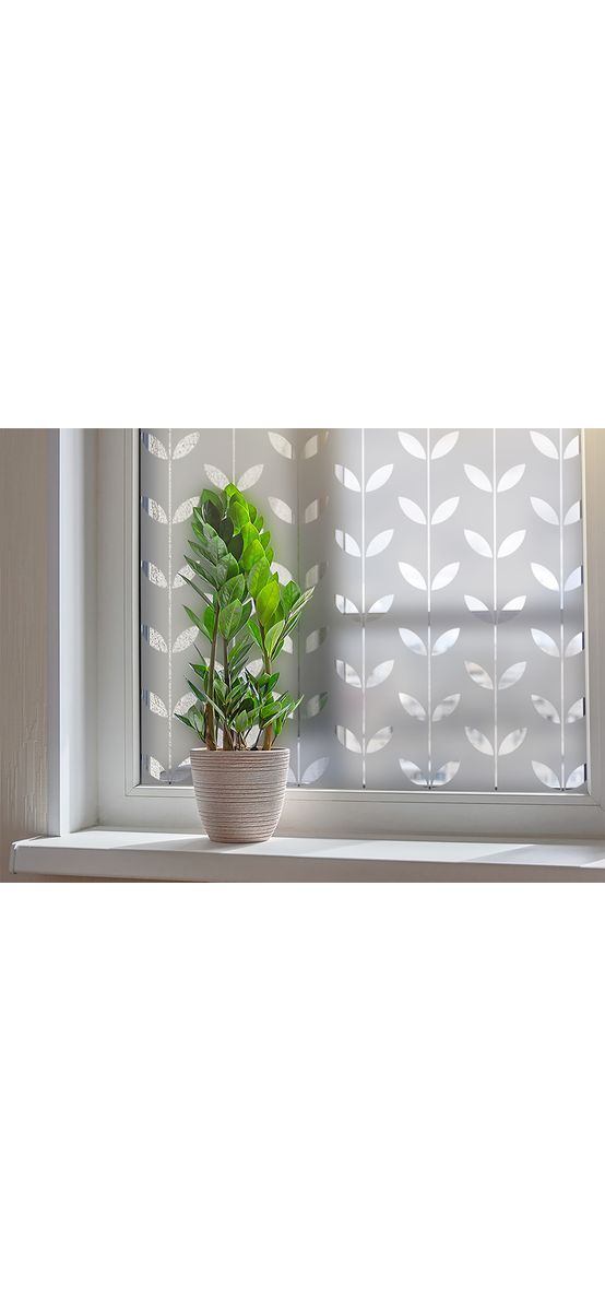 Folie geam autoadezivă Leaves, cu model decupat, rolă cu lățimea de 120cm, racletă inclusă