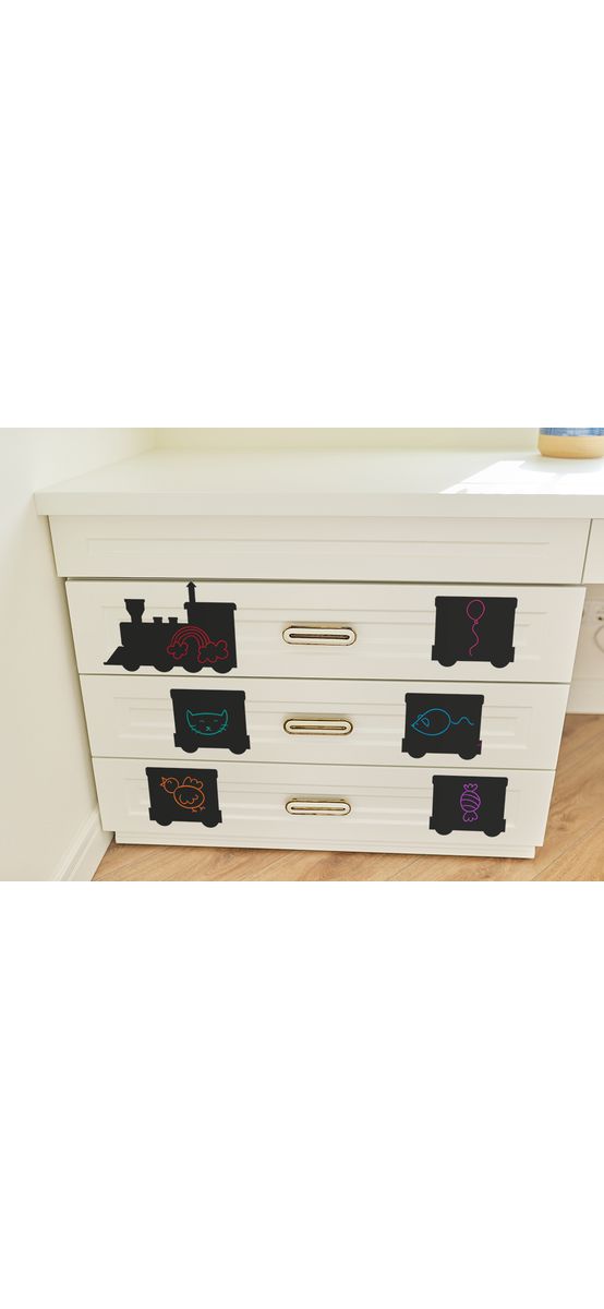 Sticker tip tablă de scris, Folina, model trenuleț, 42x114 cm, racletă de aplicare inclusă in set