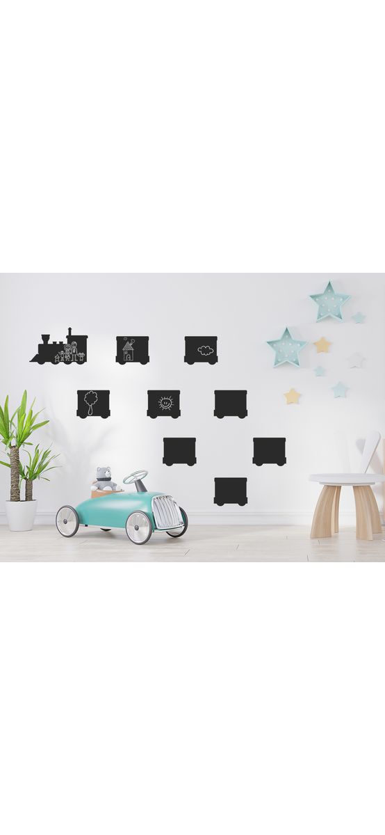 Sticker tip tablă de scris, Folina, model trenuleț, 42x114 cm, racletă de aplicare inclusă in set
