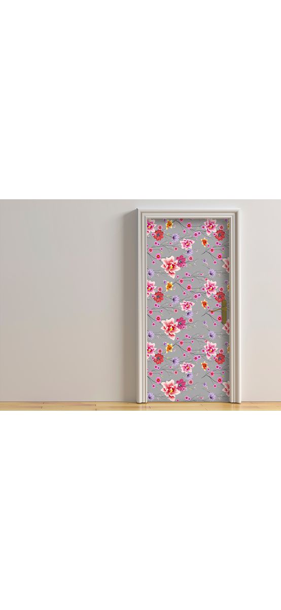 Autocolant mobilă decorativ, Folina, gri cu model floral multicolor,100 cm lățime