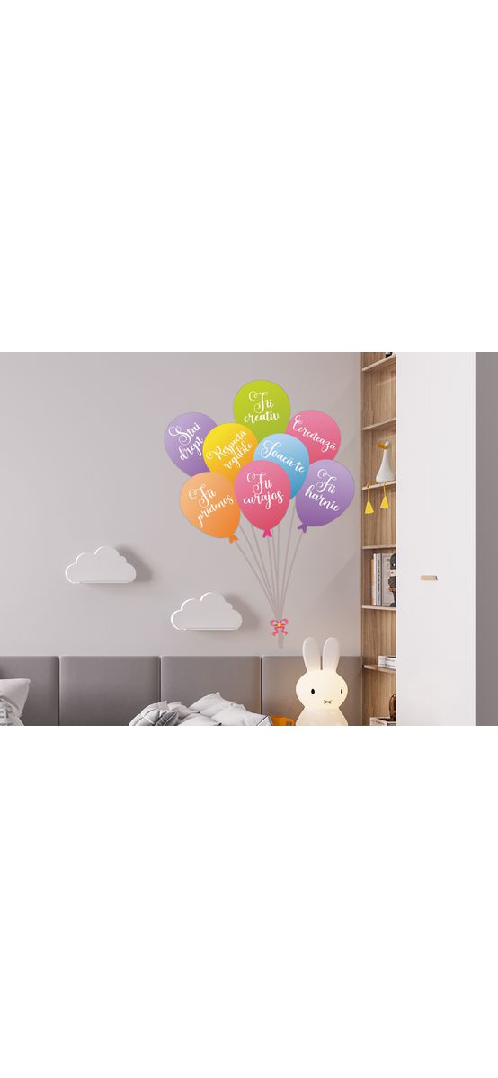 Sticker Baloane cu mesaje, Folina, multicolor, planșă mare de 145 cm, racletă de aplicare inclusă