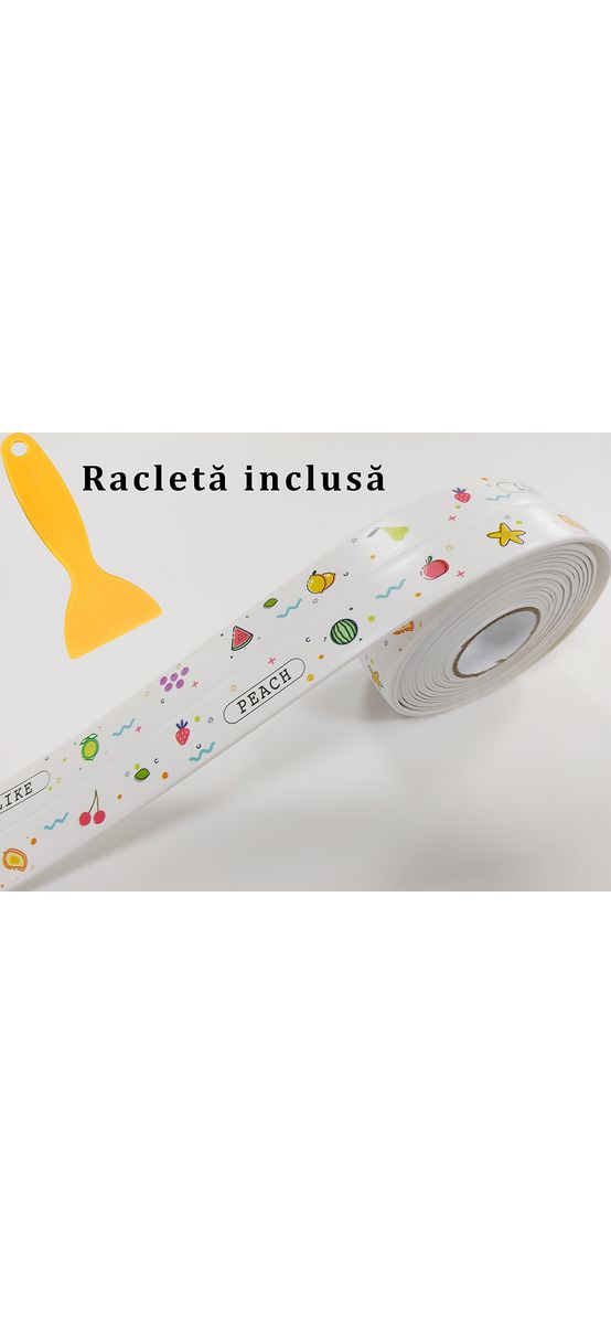 Set 2 role bandă autoadezivă etanşare chiuvetă, Folina ETF15, albă, cu design, 3,5 cm x 3,2 metri