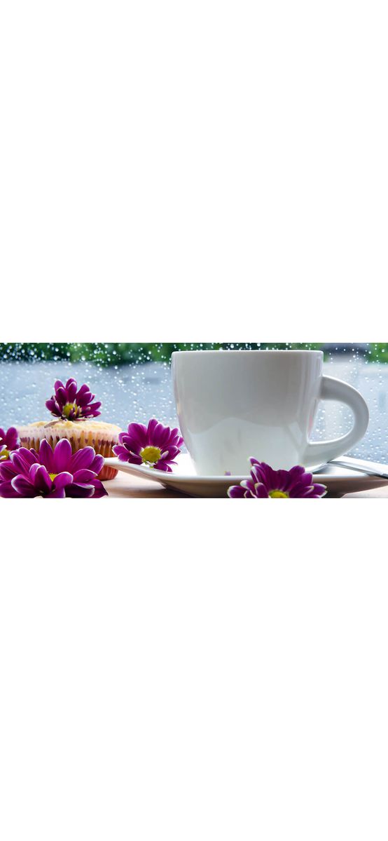 Autocolant perete Ceașcă și flori multicolor, dimensiune autocolant 200x80cm