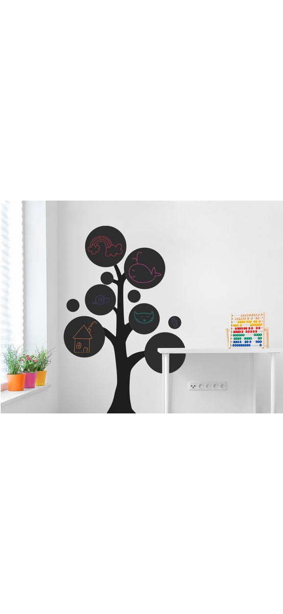 Sticker Copacul cu mesaje, tip tablă de scris blackboard, 185 cm înălţime, cu set markere colorate