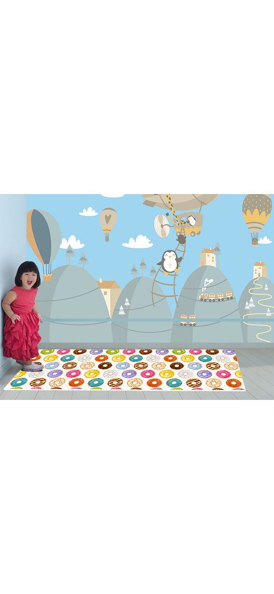 Covor antiderapant pentru cameră copii, din pvc, model cu gogoși colorate, linoleum antiderapant la rolă de 80x158 cm lățime