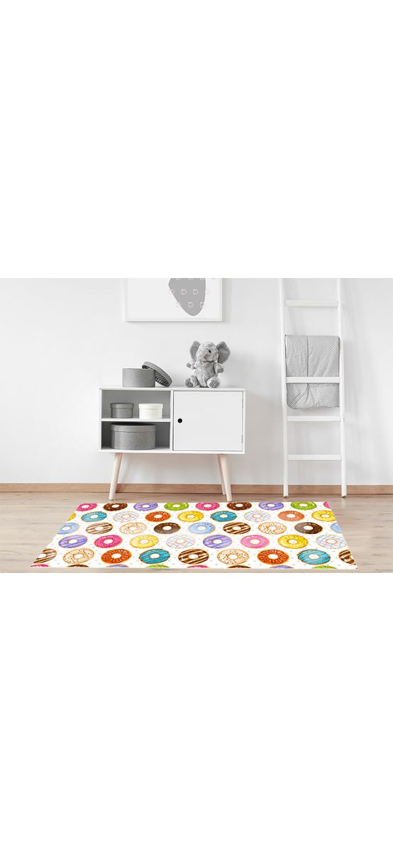Covor antiderapant pentru cameră copii, din pvc, model cu gogoși colorate, linoleum antiderapant la rolă de 80x158 cm lățime