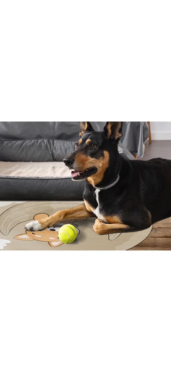Covor antiderapant pentru animale de companie, model Corgi, linoleum antiderapant, rotund