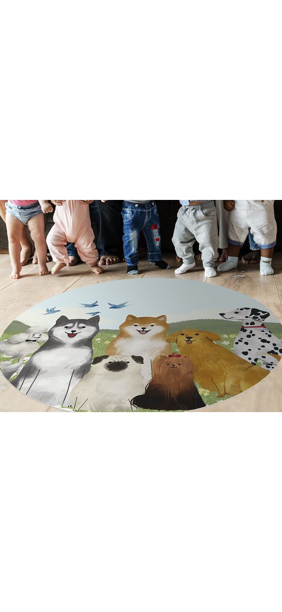 Covor antiderapant pentru animale de companie, model Dogs, linoleum antiderapant, rotund