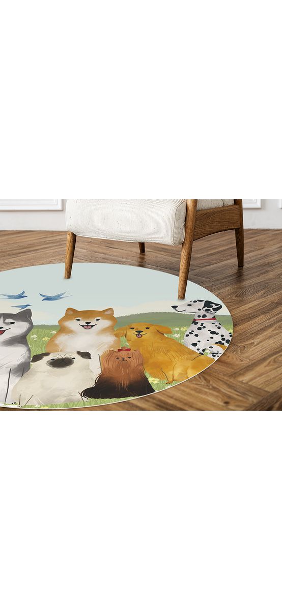 Covor antiderapant pentru animale de companie, model Dogs, linoleum antiderapant, rotund