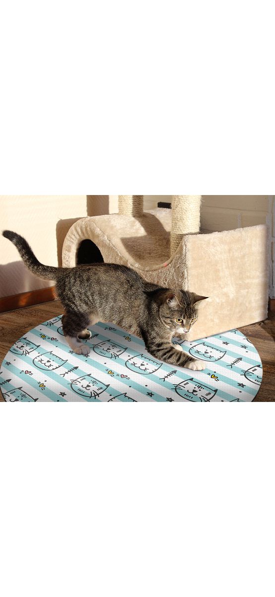 Covor antiderapant pentru animale de companie, model pentru pisici, linoleum antiderapant, rotund