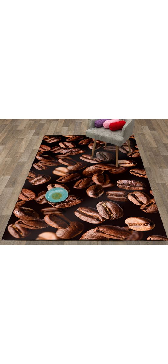 Covor antiderapant pentru bucătărie, din pvc, model Coffee Beans, linoleum antiderapant la rolă de 80 cm lățime