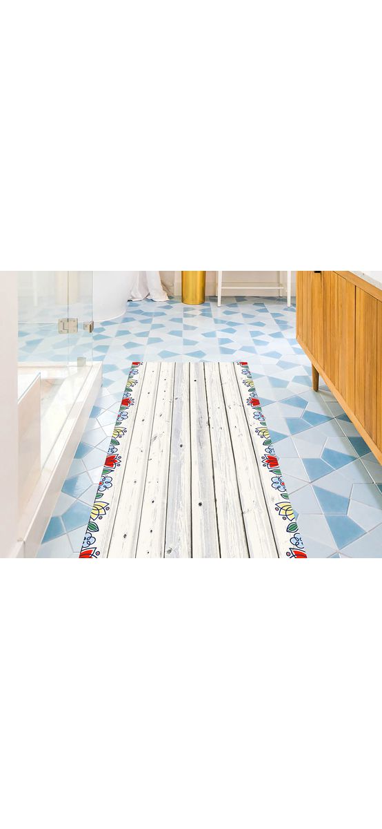 Covor antiderapant din vinil, trasersa cu model lemn gri, pentru hol și terasă, 80x300 cm