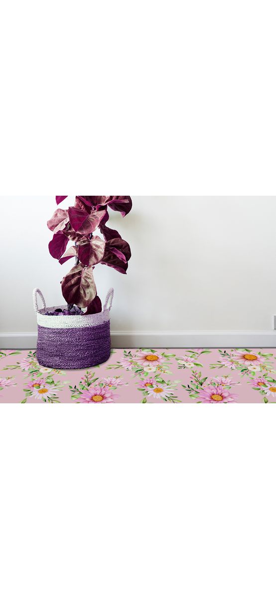 Covor antiderapant pentru hol și terasă, din pvc, model floral watercolor, linoleum antiderapant la rolă de 80x158 cm.