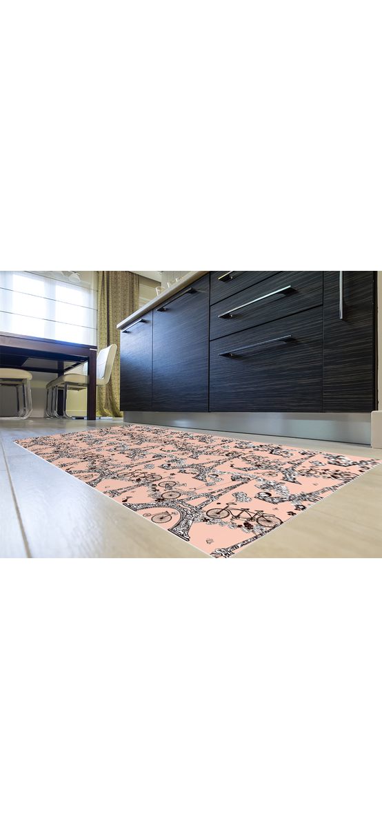 Covor antiderapant pentru bucătărie, din pvc, model Paris Eiffel, linoleum antiderapant la rolă de 100 cm lățime