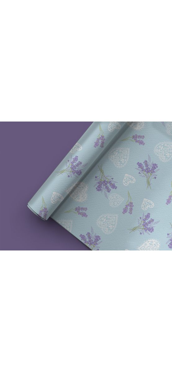 Covor antiderapant pentru hol si terasa din pvc, bleu cu model floral levănţică şi inimioare, linoleum antiderapant la rola de 100 cm lățime.