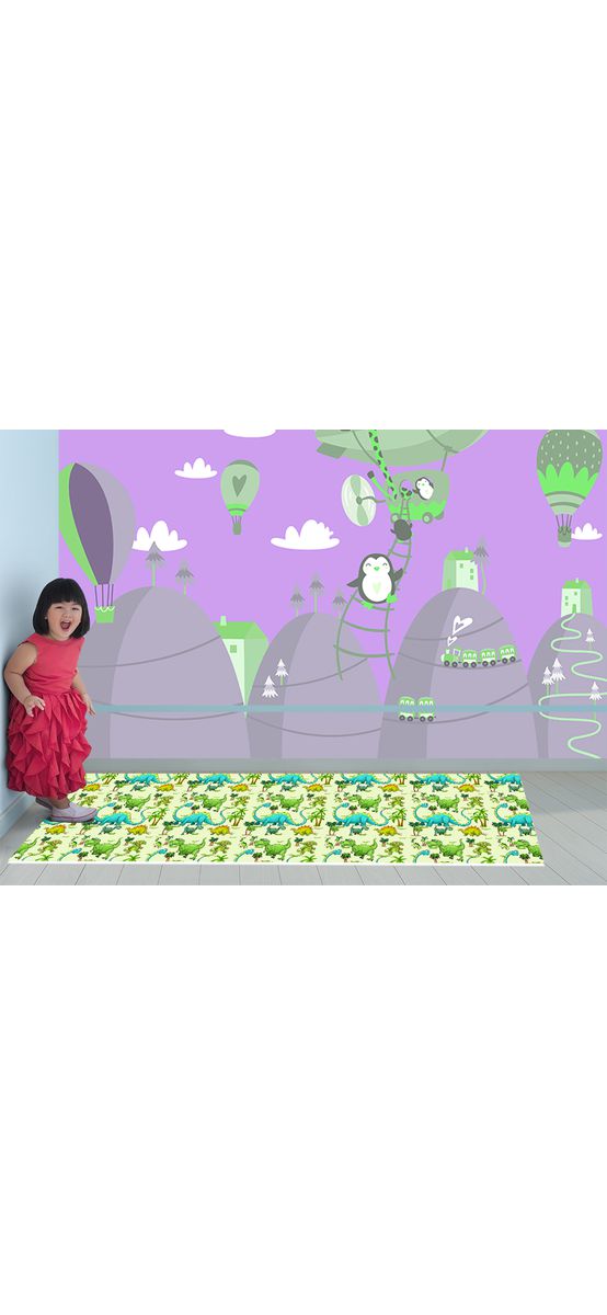 Covor antiderapant pentru cameră copii, din pvc, model Dinoland, linoleum antiderapant la rolă de 100 cm lățime.