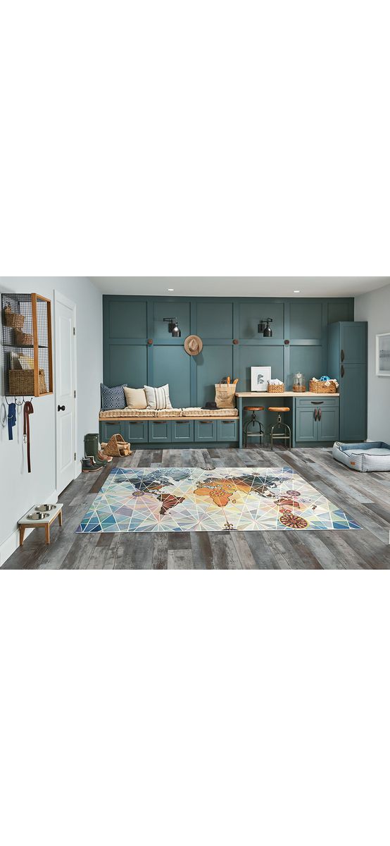 Covor antiderapant pentru hol și terasă , model geometric cu harta lumii, linoleum antiderapant