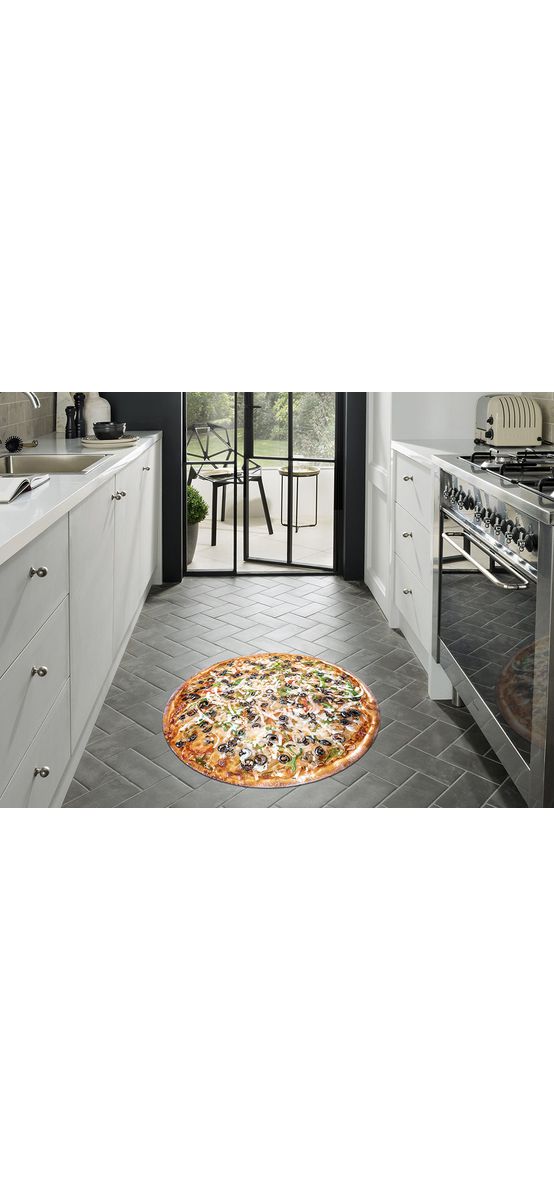Covor antiderapant pentru bucătărie, model pizza, linoleum antiderapant, rotund