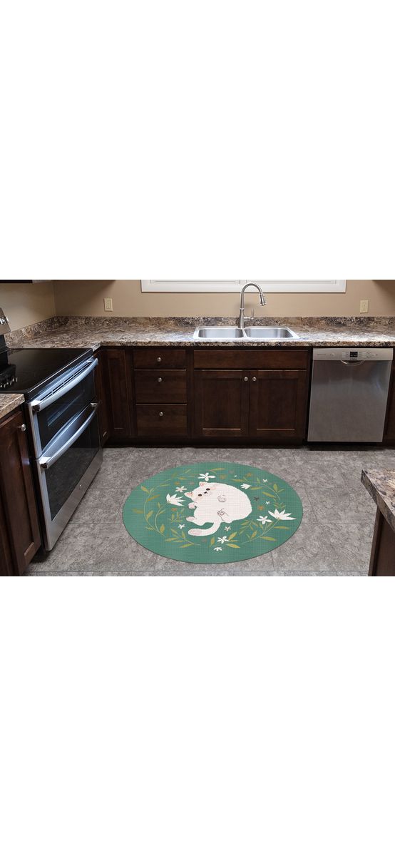 Covor antiderapant pentru animale de companie, model pisică jucăușă, linoleum antiderapant, rotund