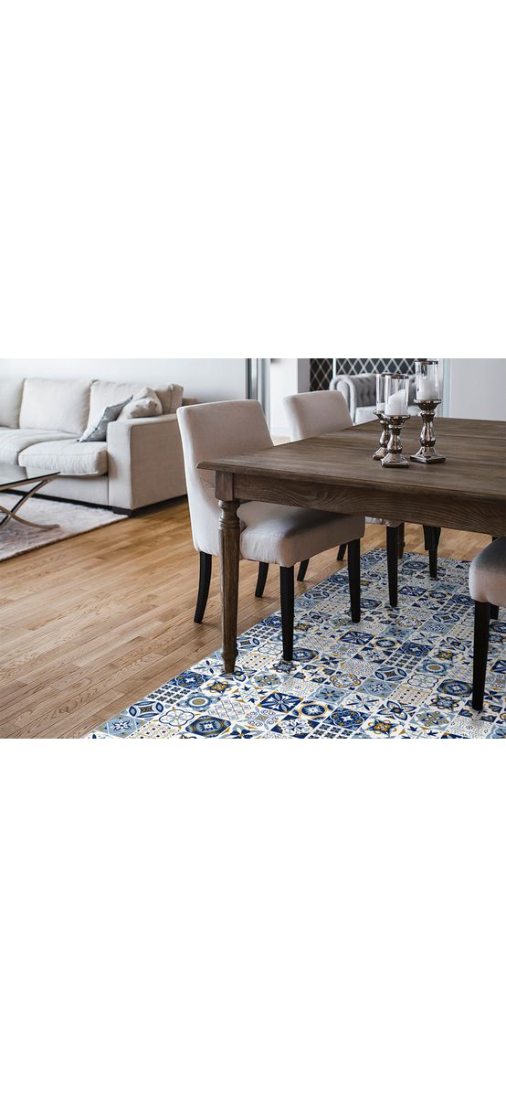 Covor antiderapant pentru bucătărie, din pvc, model Blue Tiles, linoleum antiderapant la rolă de 60x400 cm