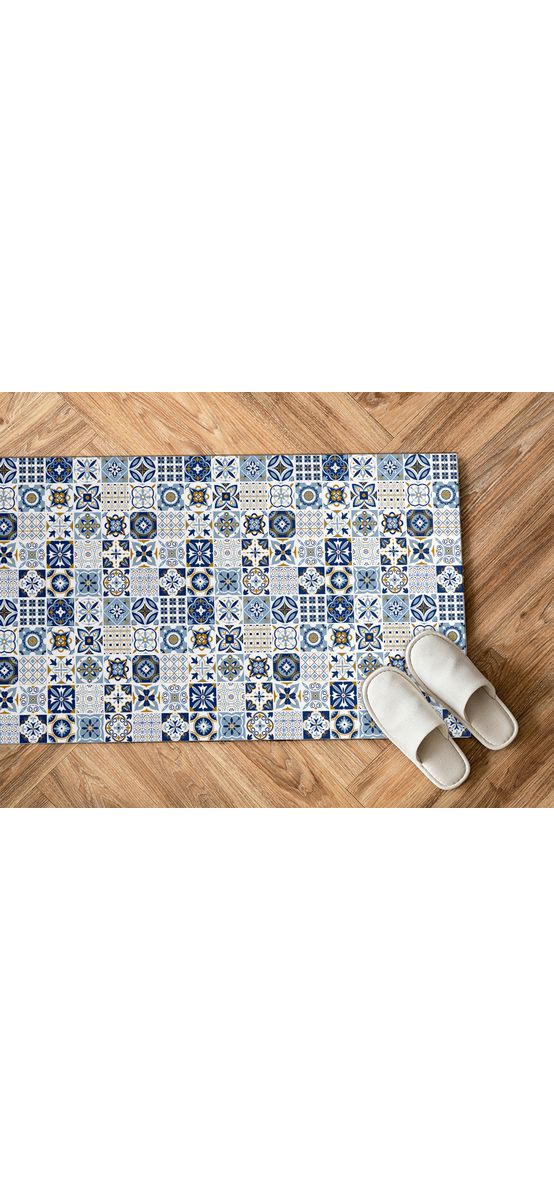 Covor antiderapant pentru bucătărie, din pvc, model Blue Tiles, linoleum antiderapant la rolă de 60x400 cm