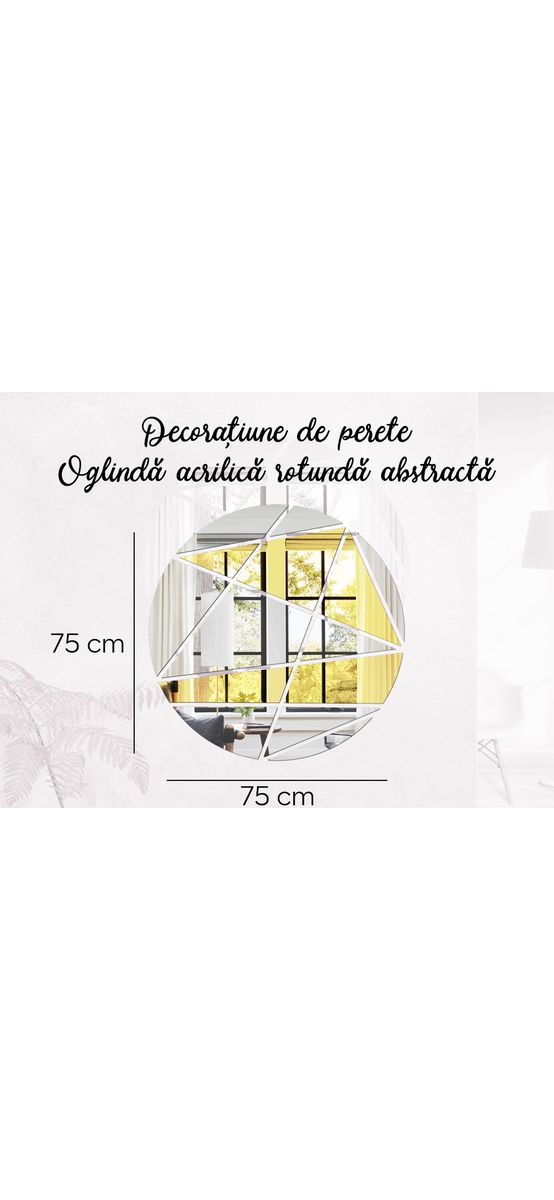Decorațiune de perete oglindă acrilică rotundă abstractă, 75x75 cm